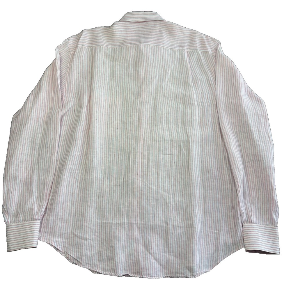 Loro Piana 100% Linen Shirt Mens XL 17 43 Long Sleeve Pink Pastel Striped Italy - Picture 2 of 11
